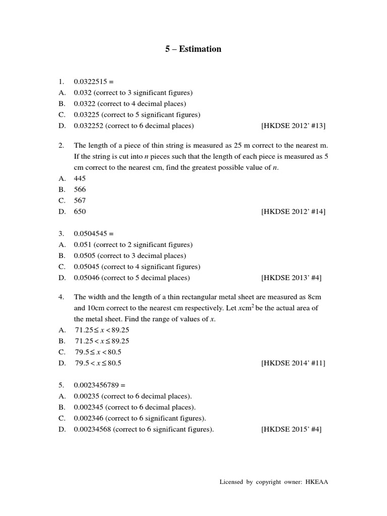 5 Estimation | PDF | Significant Figures | Mathematical Concepts