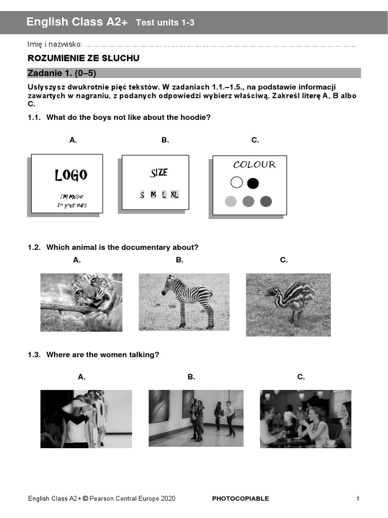 English Class A2+ Klasa 7 Sprawdziany