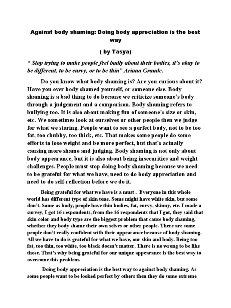 Against Body Shaming by Tasya | PDF | Shame | Psychological Concepts