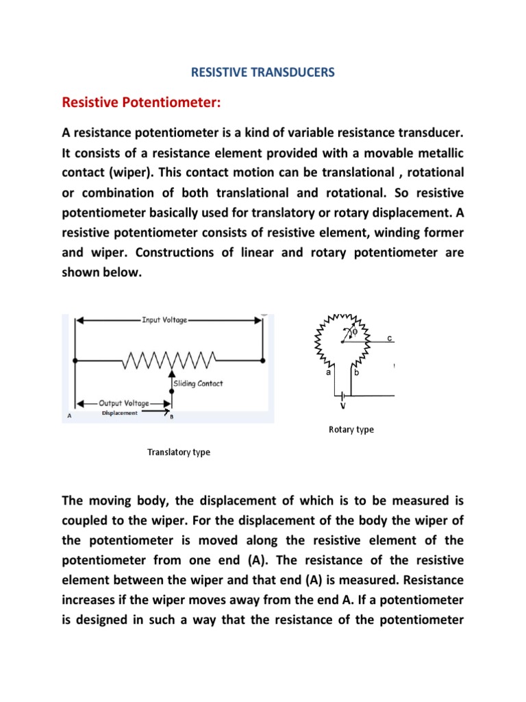 Resistive Potentiometer | PDF | Electrical Resistance And Conductance ...