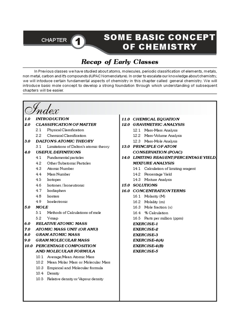 Unit1. Some Basic Concepts of Chemistry | PDF | Mole (Unit) | Chemistry
