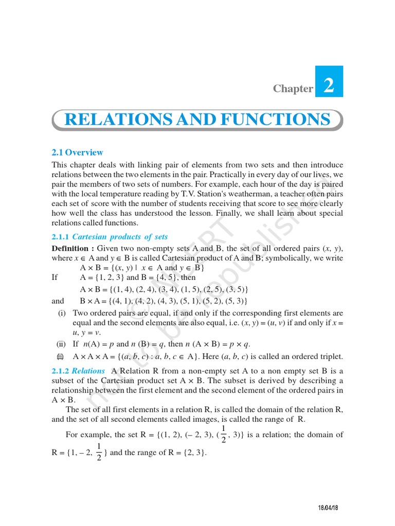 Functions Ncert Pdf , Class 12 Maths Chapter 1 Relations And Functions ...