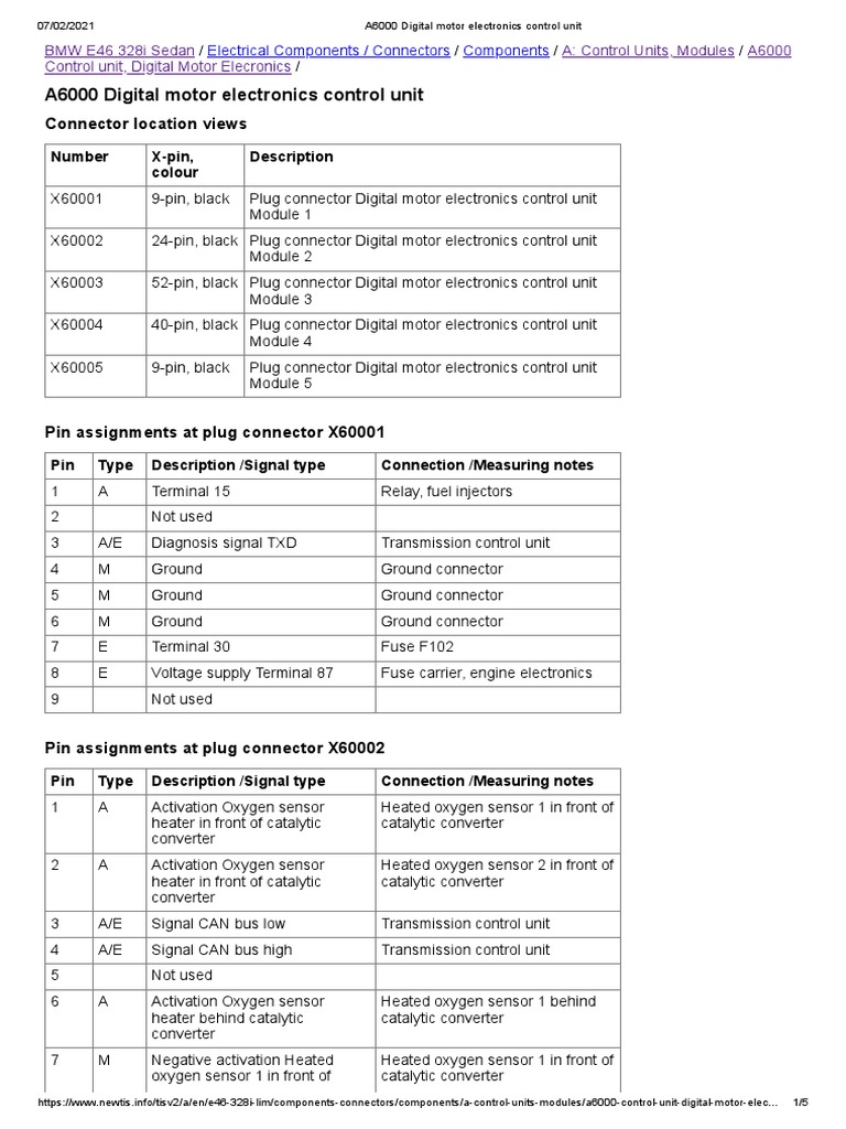 A6000 Digital Motor Electronics Control Unit Connector Location Views