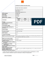 Confidential Candidate Information Sheet