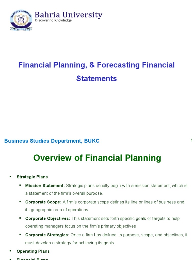Financial Planning and Forecasting Guide | PDF | Retained Earnings ...