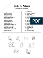 Similes For/animals: Complete The Following