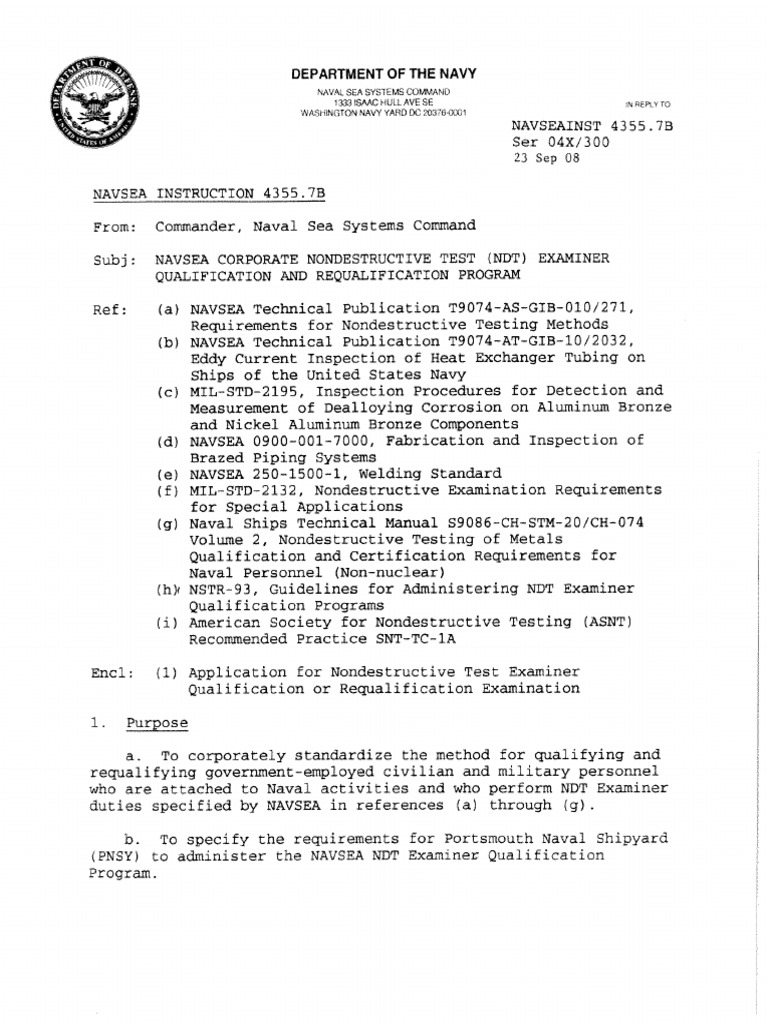 NAVY NDT Examiner Qualification & Requal Program 04355-007B | PDF