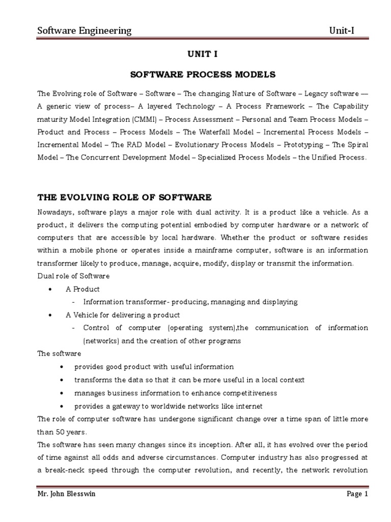 An Overview of Software Process Models and the Evolving Role of ...