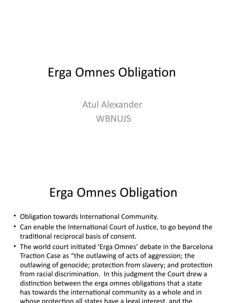 Erga Omnes Obligation Atul Alexander Wbnujs Pdf Treaty Government