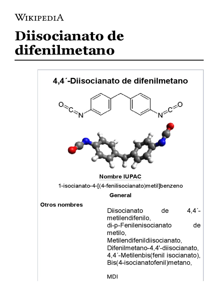 Diisocianato de Difenilmetano Wikipedia, La Enciclopedia Libre