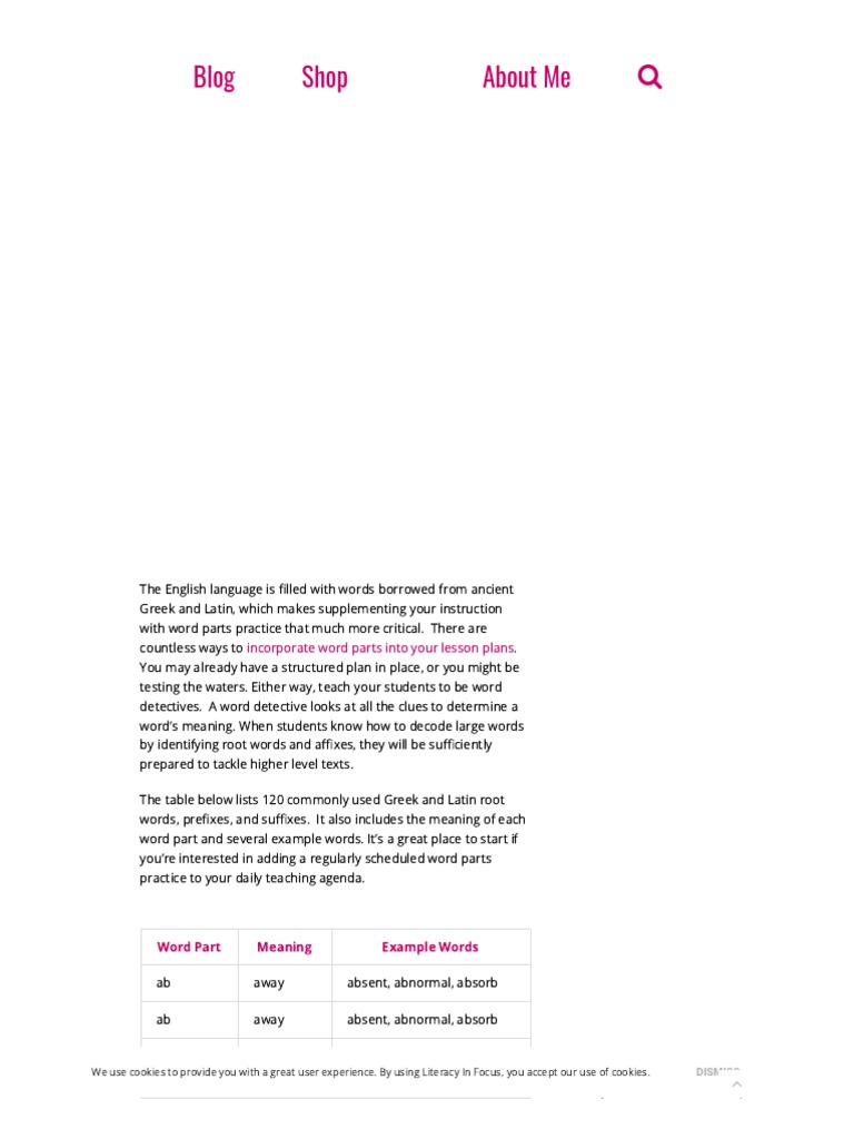 120 Root Words, Prefixes, and Suffixes PDF List - Literacy in Focus | PDF