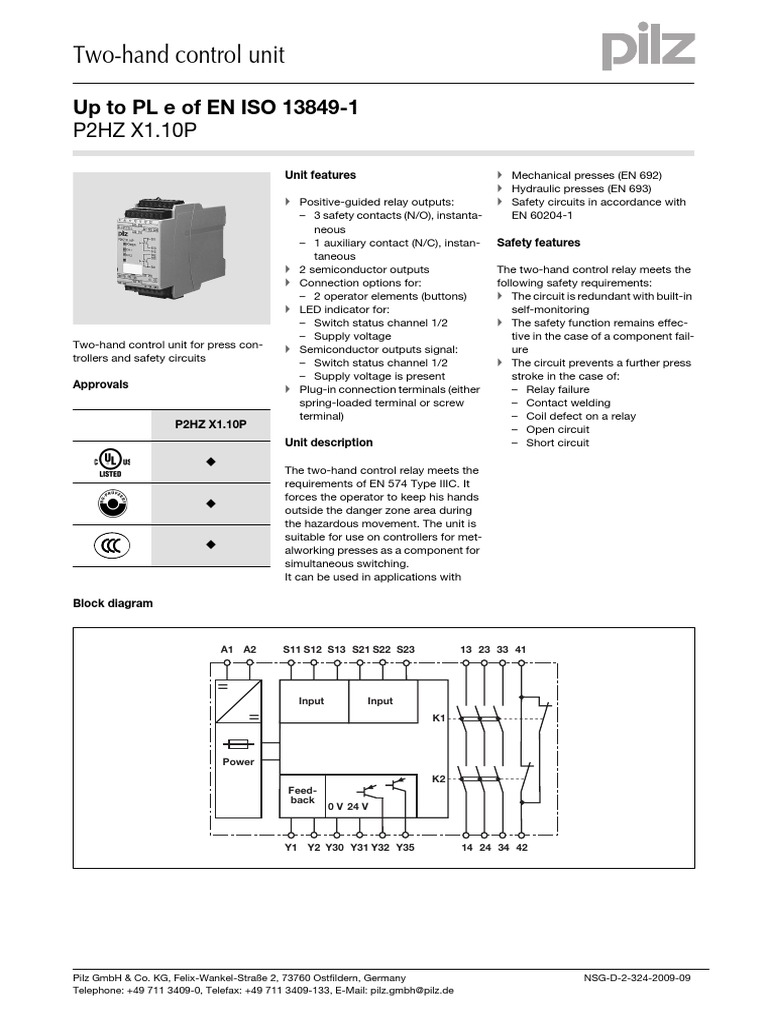 Two-Hand Control Unit: P2HZ X1.10P | PDF | Relay | Switch