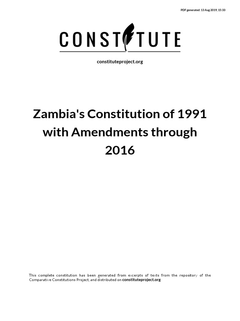 Constitution Of Zambia Amendment Act No. 2 Of 2016