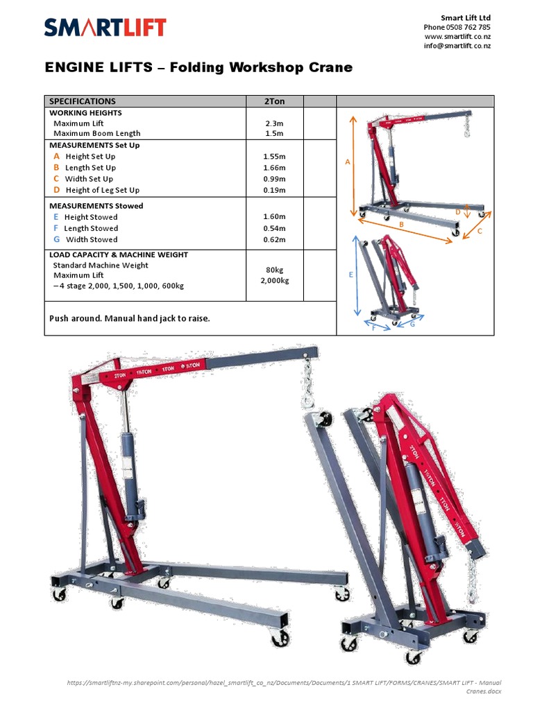 Smart Lift Manual Crane Specifications | PDF | Crane (Machine ...
