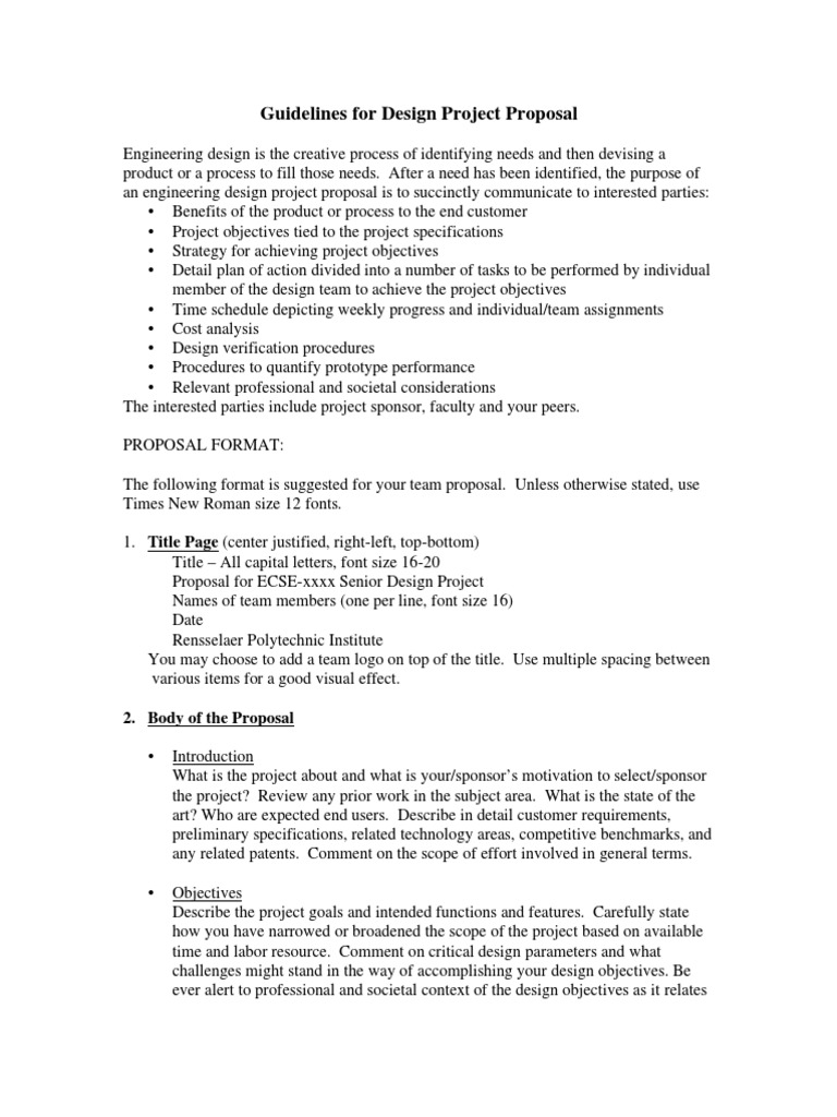 Engineering Design Project Proposal Guideline and Temlate | PDF ...