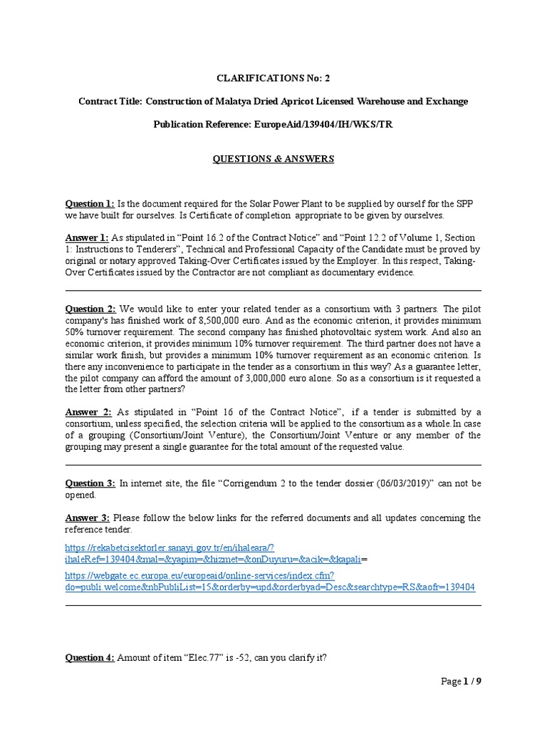Tender Clarifications for Contractors | PDF | Photovoltaic System ...
