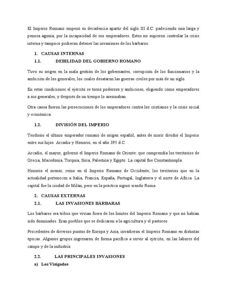 Causas de la caída del Imperio Romano | PDF | imperio Bizantino | Hunos