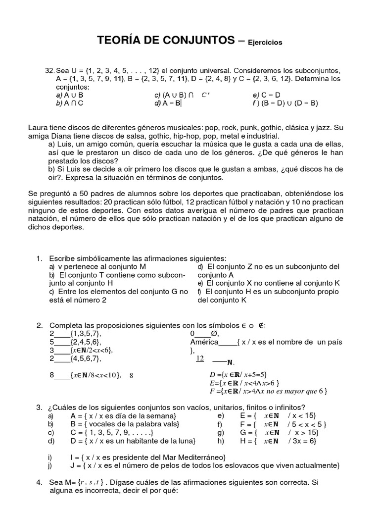 Ejercicios de Intersección de Conjuntos | PDF | Conjunto (Matemáticas ...