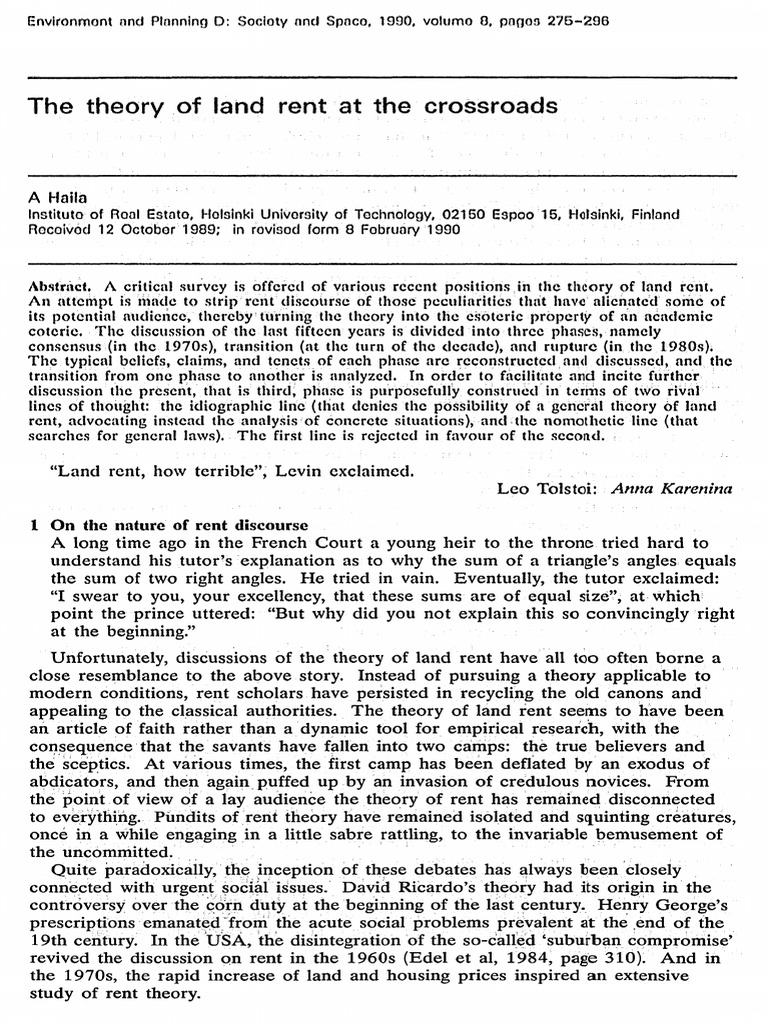 (Environment and Planning D Vol. 8 Iss. 3) Haila, A - The Theory of ...