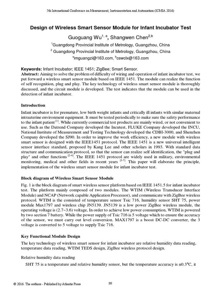 Design of Wireless Smart Sensor Module For Infant Incubator Test | PDF ...