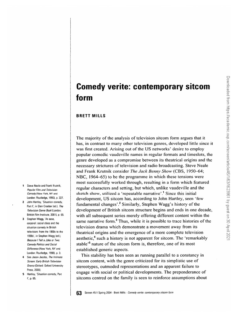 Comedy Verite: Sitcom Form Analysis | PDF | Comedy | Reality Television