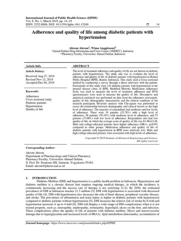 Adherence and Quality of Life Among Diabetic Patients With Hypertension ...