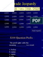 4 Grade Jeopardy: Prefixes Suffixes Beginnings & Endings