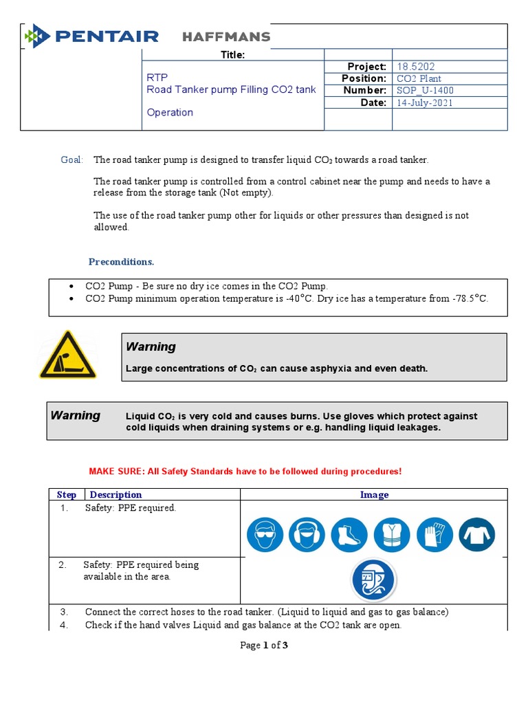 SOP U1400 Road Tanker Pump Filling CO2 Tank PDF Oil Tanker Pump