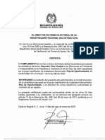 La certificación de la Registraduría que avala las firmas del candidato Alejandro Char.