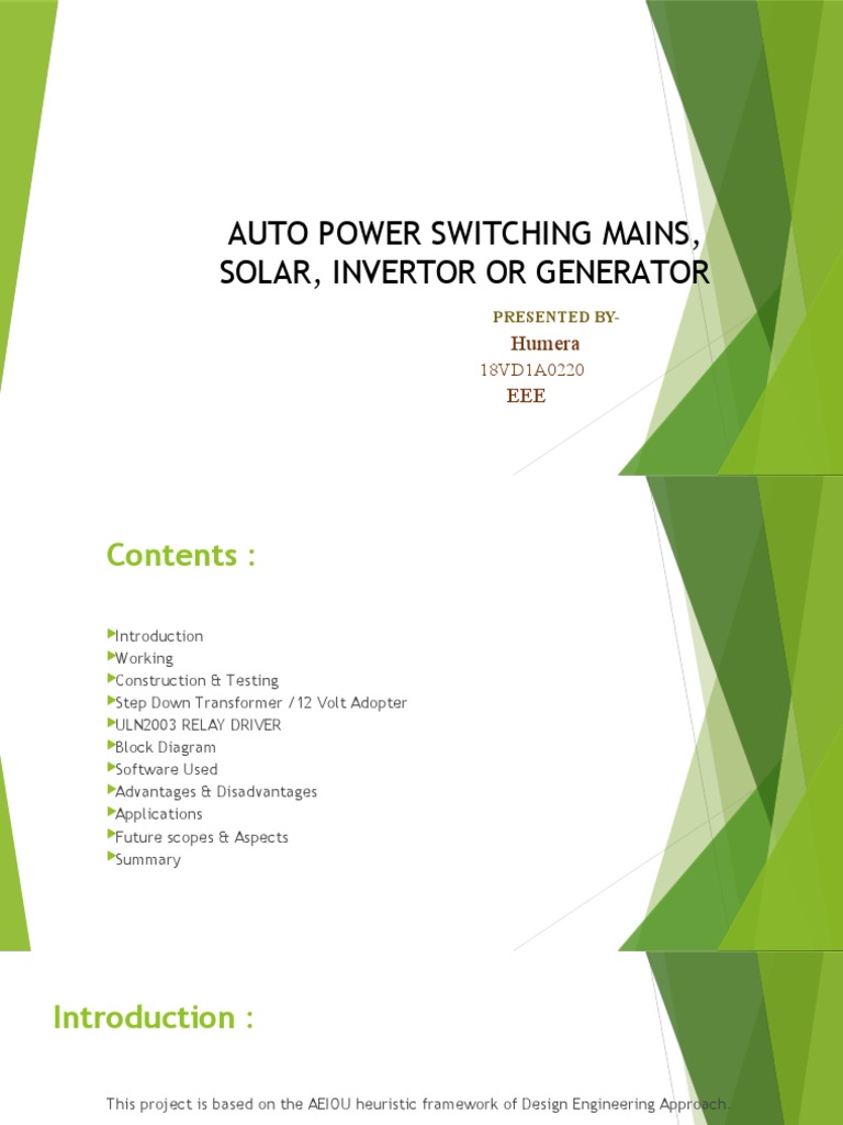 Auto Power Switching Mains, Solar, Invertor or Generator Humera EEE
