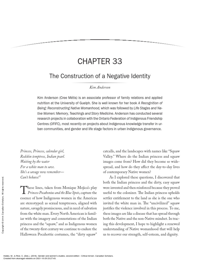 The Construction of A Negative Identity: Kim Anderson | PDF ...