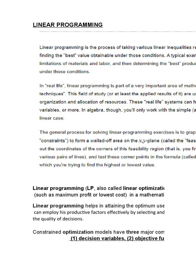 Linear Programming: Linear Programming (LP, Also Called Linear ...