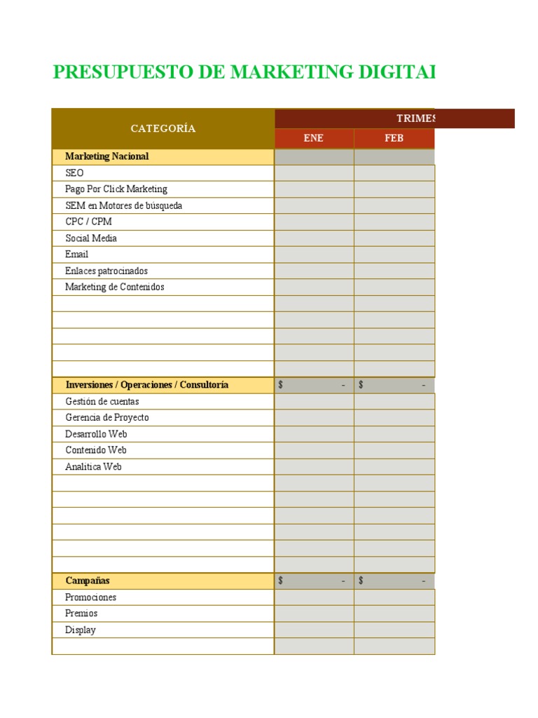 Presupuesto Marketing Digital | PDF | Publicidad | Medios de ...