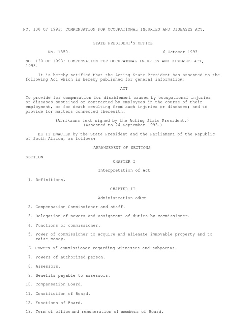 Compensation For Occupational Injuries and Diseases Act | PDF | Balance ...