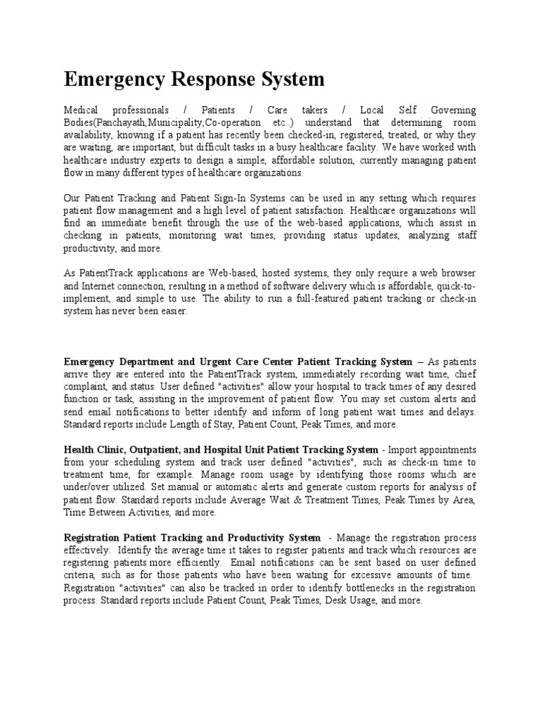 Emergency Response System PDF Patient Health Care