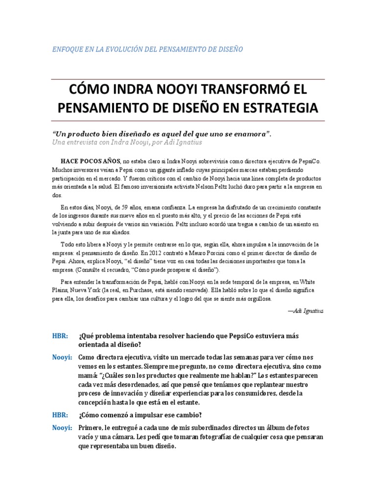 Indra Nooyi: Diseño e Innovación en PepsiCo | PDF | Liderazgo | Pepsi Co