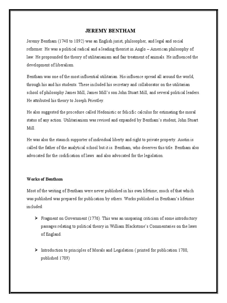 Jeremy Bentham Pdf Utilitarianism Pleasure