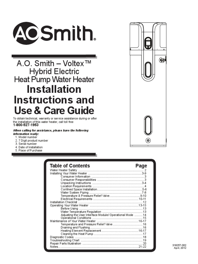 AOSmith-Voltex® Hybrid Electric Heat Pump2 | PDF | Duct (Flow) | Water  Heating
