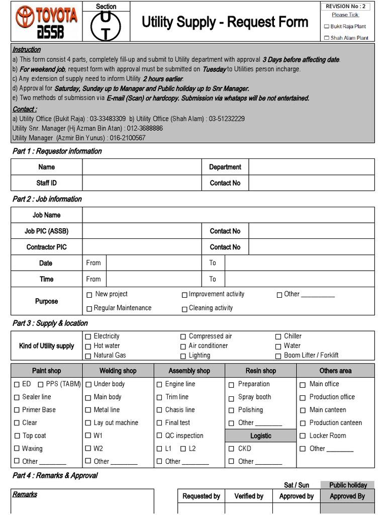Utility Supply Request Form Guide | PDF | Chemistry | Secondary Sector ...