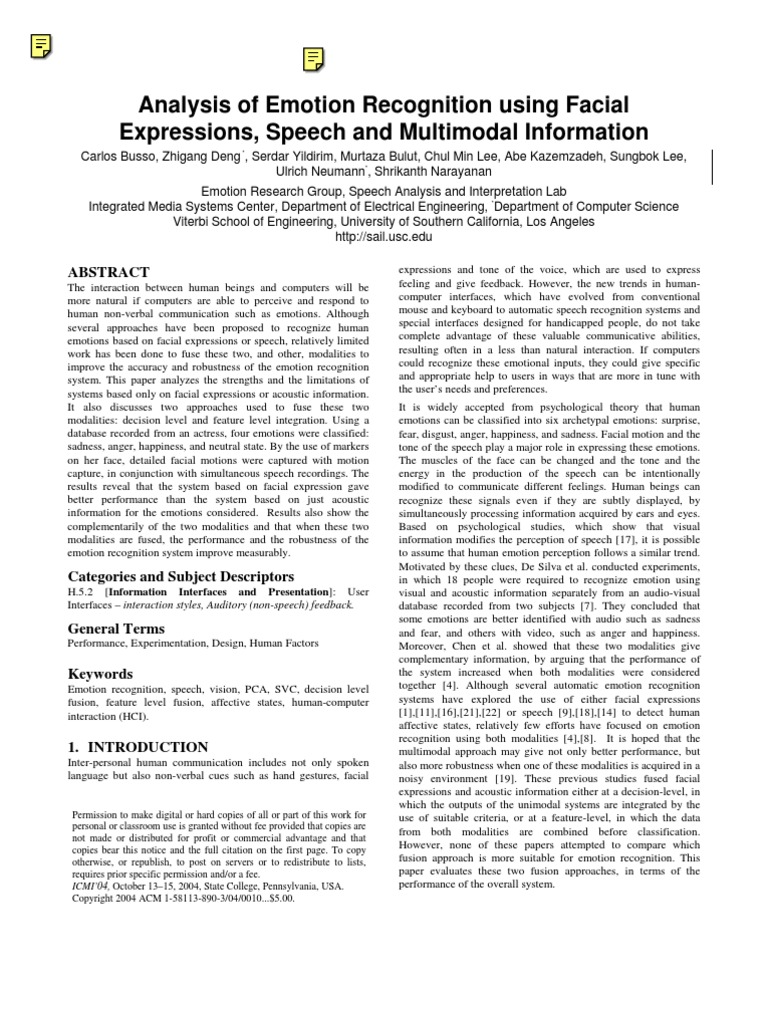 Analysis of Emotion Recognition Using Facial Expressions, Speech and ...