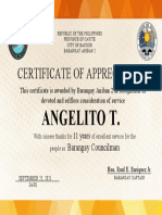 Certificate of Appreciation: Angelito T. Kalinisan