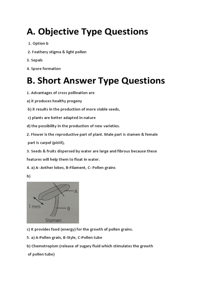 A. Objective Type Questions PDF Flowers Pollination