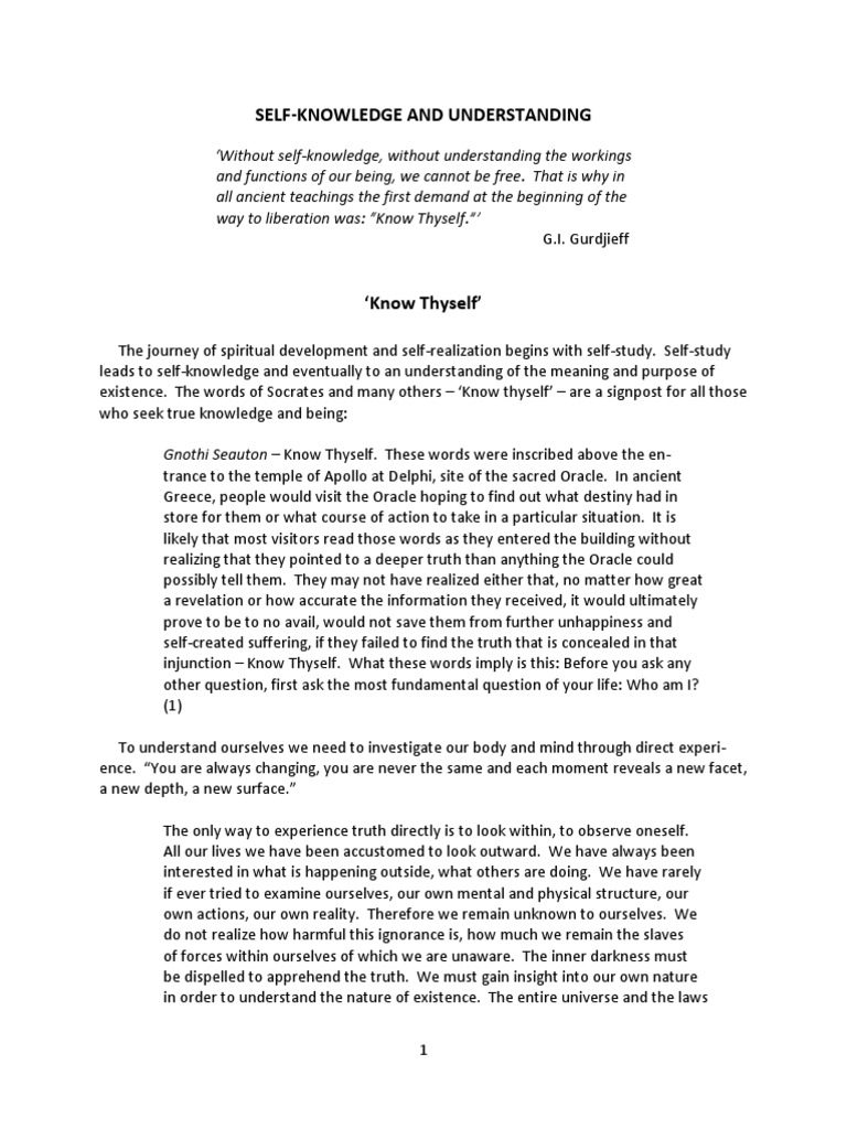 Self-Knowledge for Spiritual Awakening | PDF | Mind | Thought