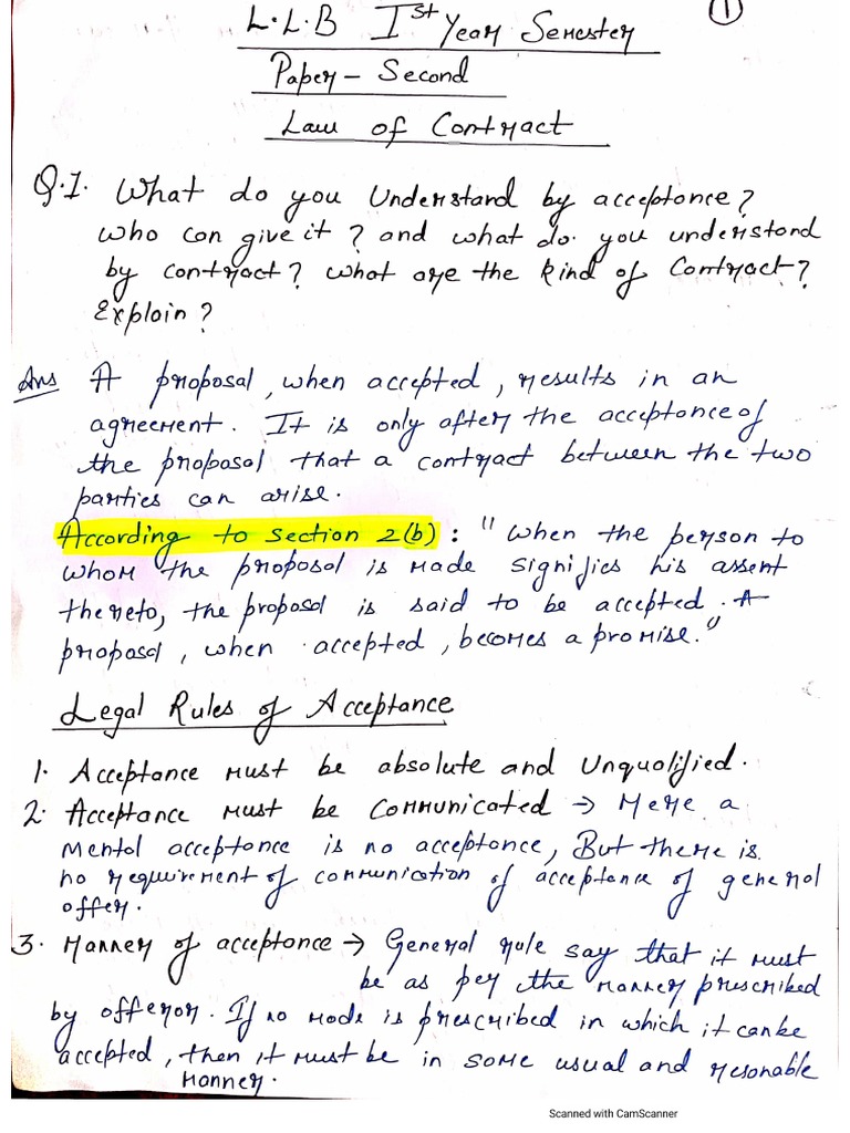 LLB 1st Semester. Paper 2nd. Law of Contract. @pankhuri Singh Chandel | PDF