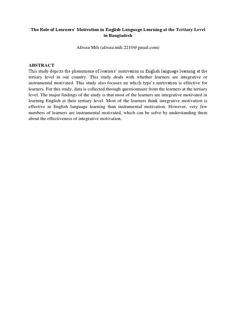 Learners' Motivation in English Learning | PDF | Motivational | Motivation