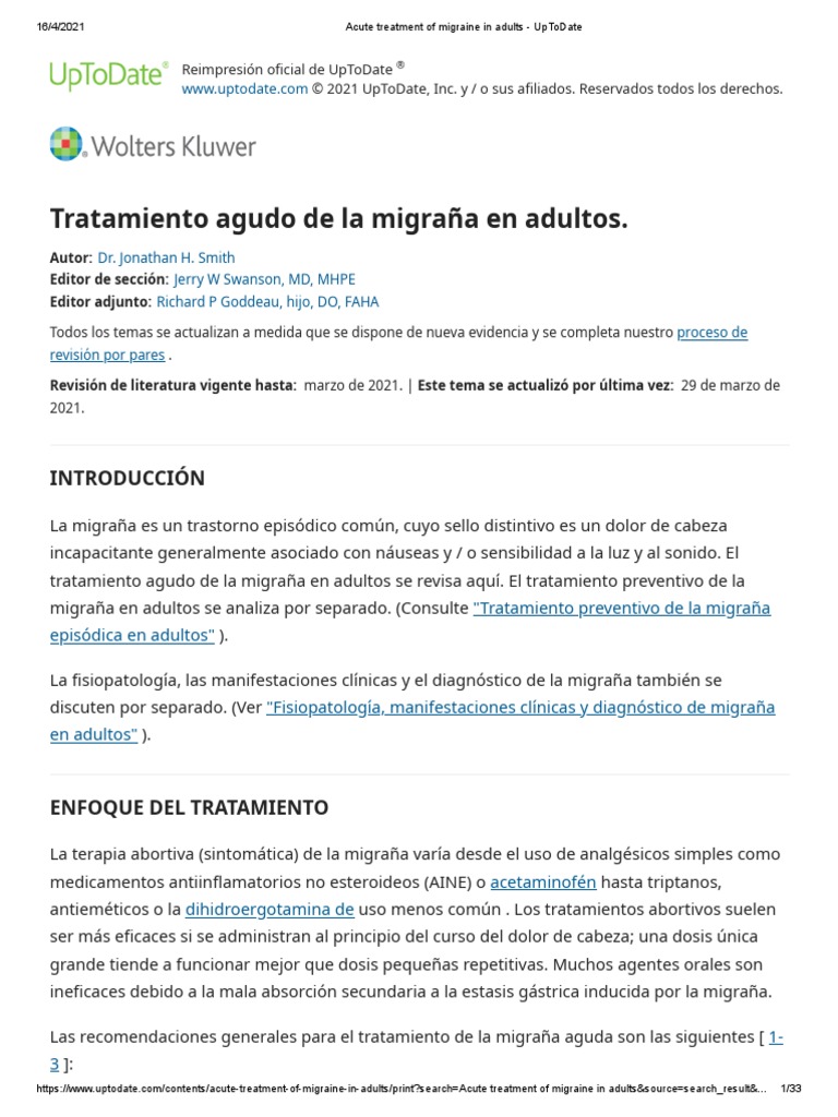 Acute Treatment of Migraine in Adults UpToDate PDF Droga anti