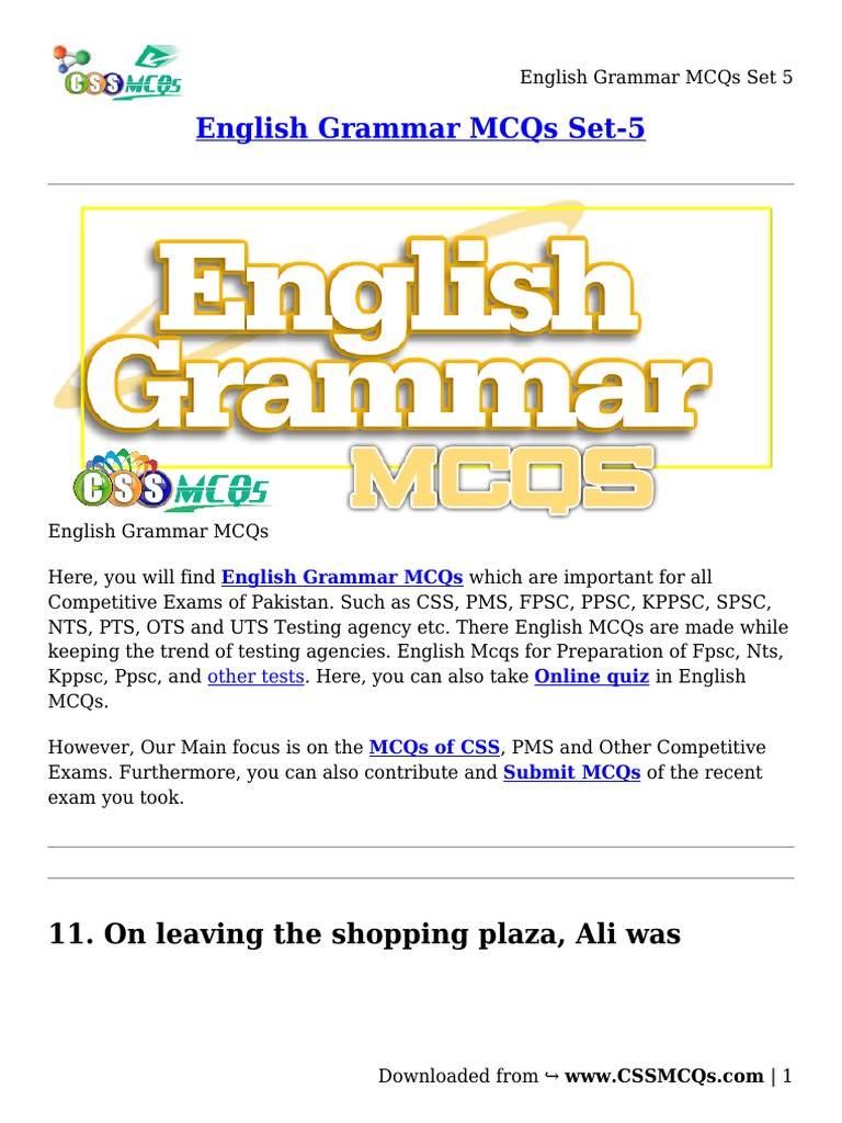 English Grammar MCQs Set 5 | PDF | English Grammar | English Language