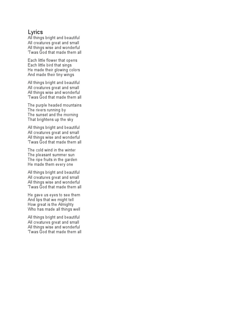 All Creatures Great and Small Lyrics | PDF