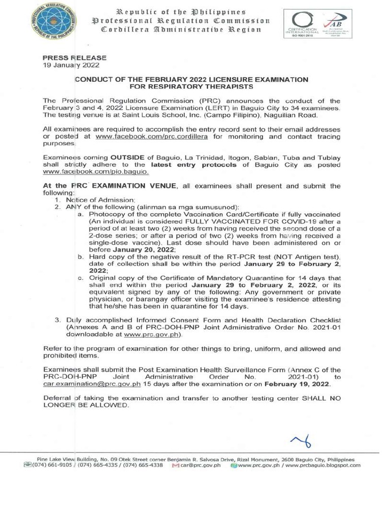 Tentative List of Qualified Examinees For The February 3 & 4, 2022