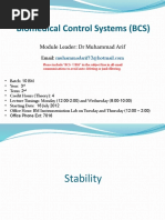 Biomedical Control Systems (BCS) : Module Leader: DR Muhammad Arif